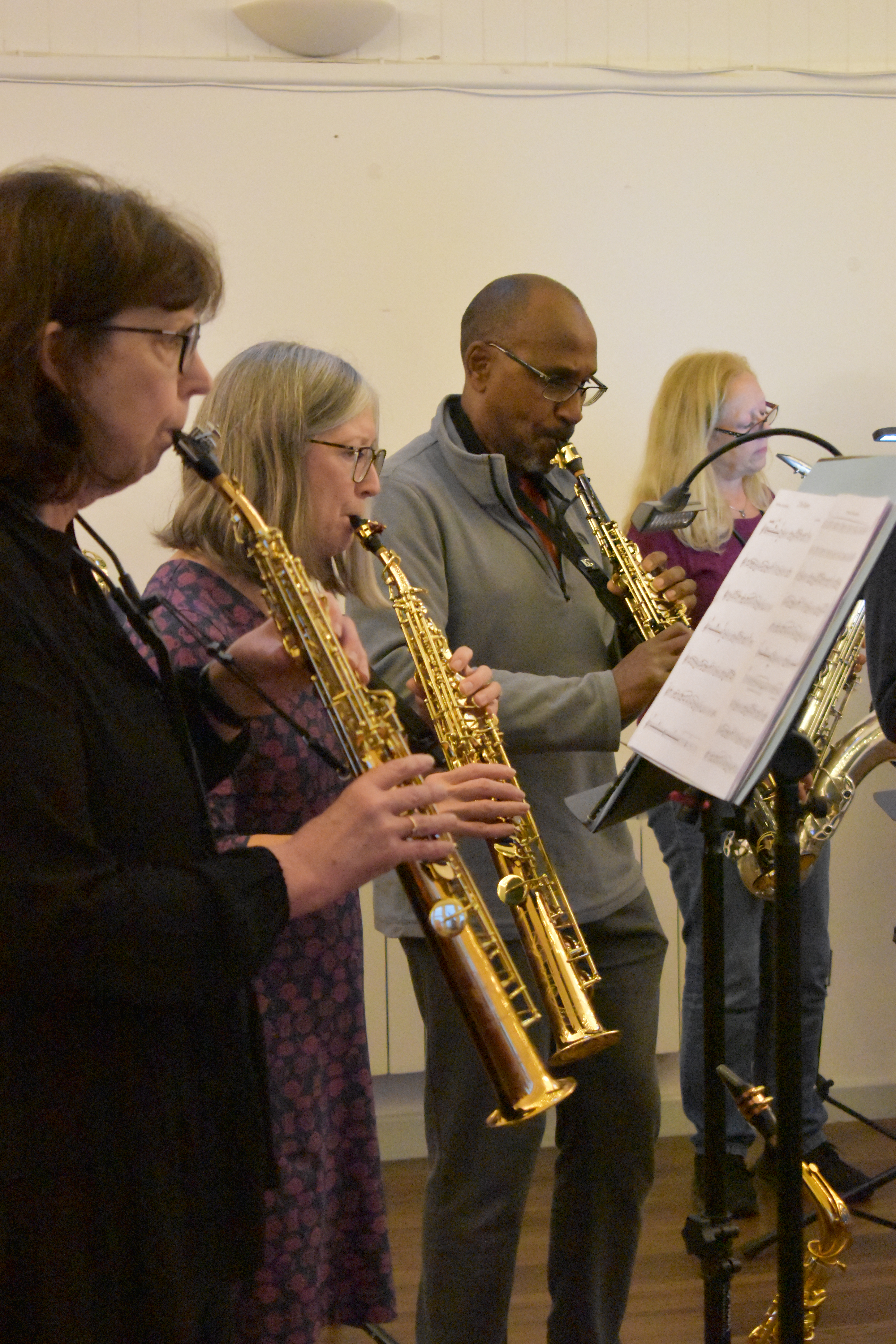 Cape Cornwall Saxophone Course - soprano saxophones at UK sax band on residential saxophone course