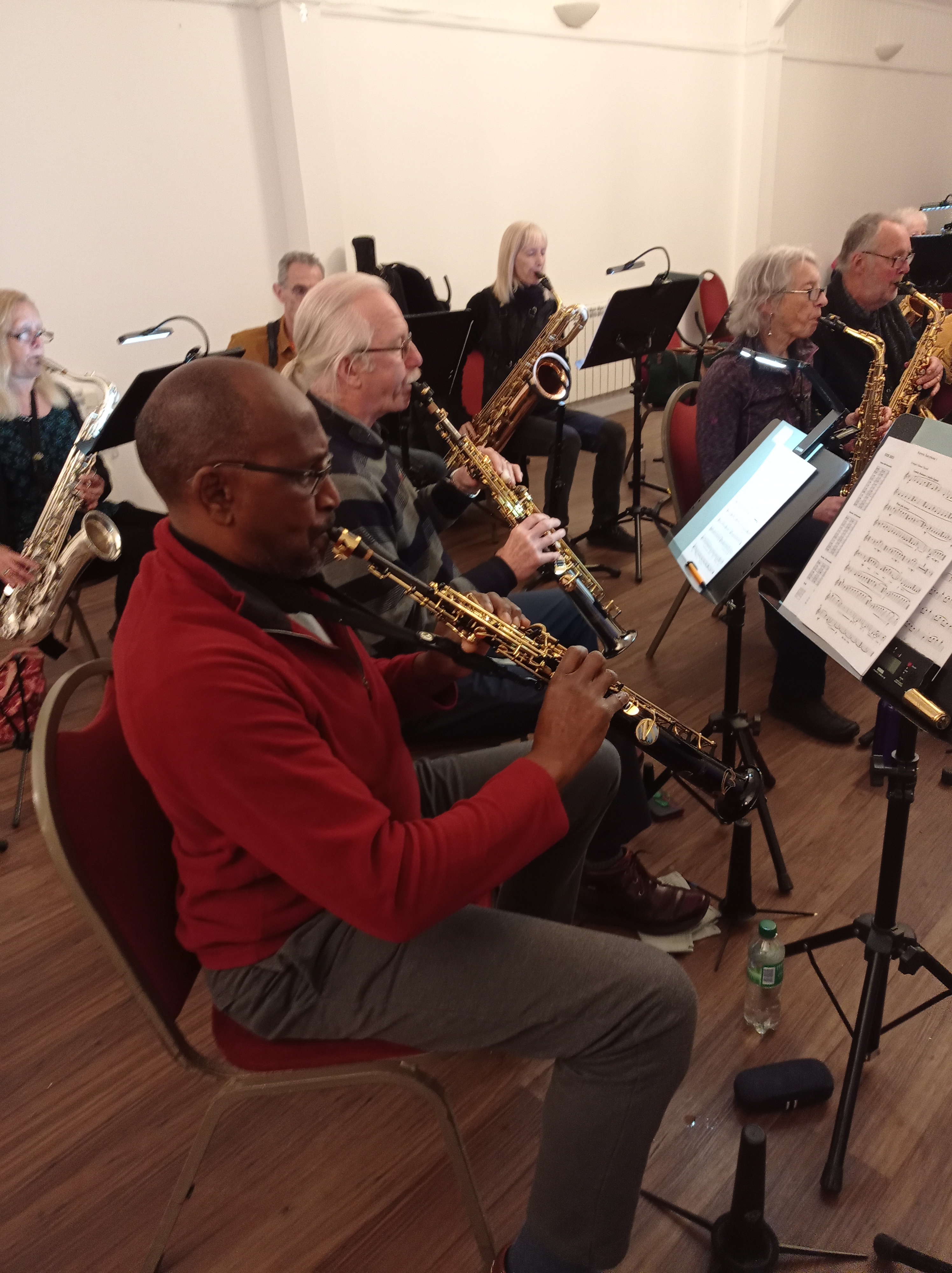 Cape Cornwall Saxophone Course - Soprano sax section with sax band. Soprano sax on residential sax course