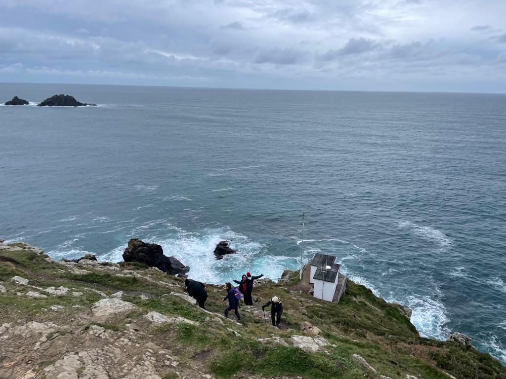 Cape Cornwall Saxophone Course - walking saxophonists at Cape Cornwall. Exercise on UK sax course